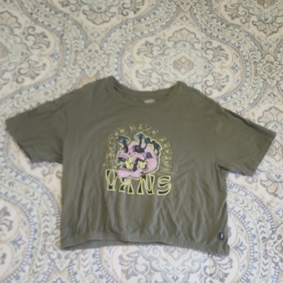 Vans Tops - Vans Olive Graphic Crop Tee with Pink Accent